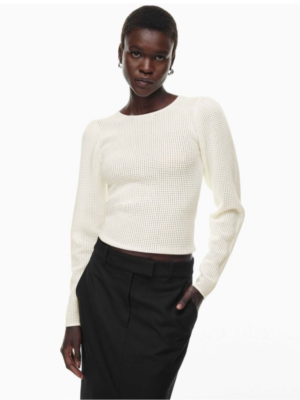 Aritzia Wilfred Rosetta White Mesh Long Sleeve Sweater Top Small